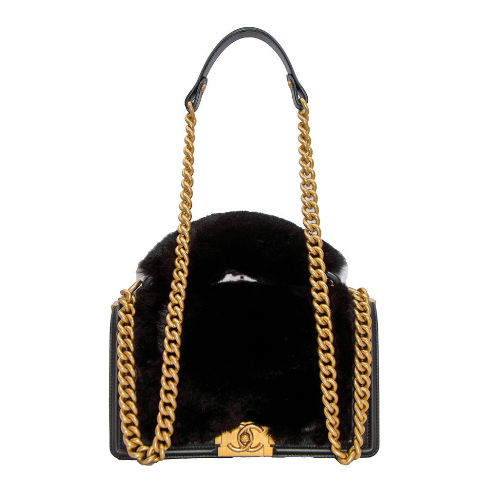 CHANEL Boy Chanel Fur 2WAY Bag Black